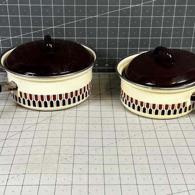 Vintage Moneta Enamelware Lidded Pans 