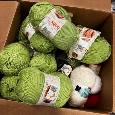 LARGE Box of NEW Yarn Green, red and White Plus