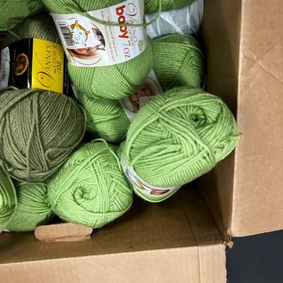 LARGE Box of NEW Yarn Green, red and White Plus