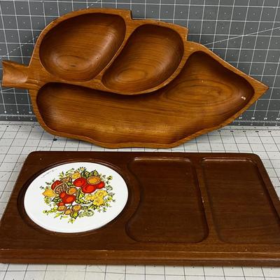 Cheese Tray and Sectioned Wood Serving Nut Dish. 