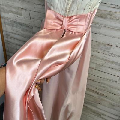 Vintage White and Pink Prom Dress with Bow in back Unbranded