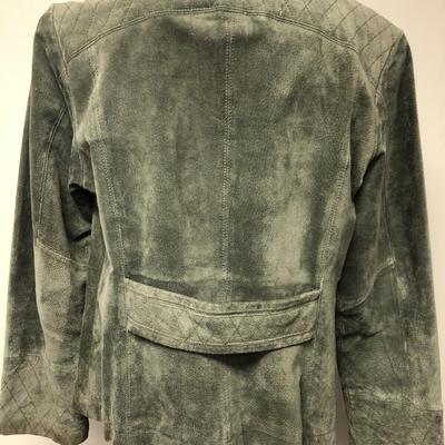 A.M. I. Suede Leather Jacket Gray Petite Large Quilted Shoulder