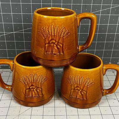 3 Franciscan Mugs Gold Tones with Wheat Image on side of 