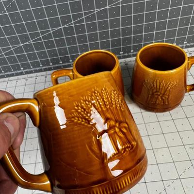3 Franciscan Mugs Gold Tones with Wheat Image on side of 