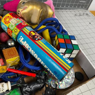 Vintage Toys: Kaleidoscope, a Rubik's Cube, Jacks etc.