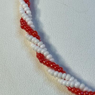 FUN TRIPLE BEAD STRAND NECKLACE ALL GLASS BEADS