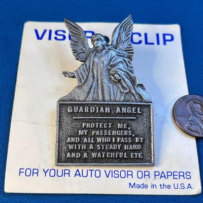 GUARDIAN ANGEL PEWTER VISOR CLIP ON ORIGINAL CARD