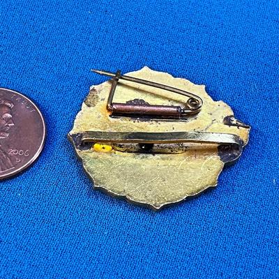 VINTAGE FUJITA JAPAN ENAMELED PIN PAGODA, MOUNTAIN, FLOWER