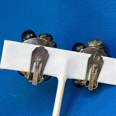 VINTAGE BLACK, GOLD MULTI-BEAD CLUSTER EARRINGS HONG KONG