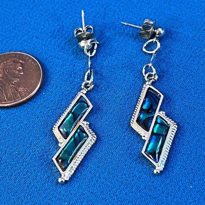 DANGLY GEOMETRIC INSET ABALONE EARRINGS