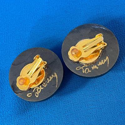 VINTAGE IRIDESCENT FACETED BUTTON EARRINGS ARTIST SIGNED