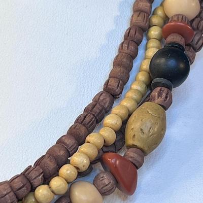 FOUR STRAND WOODEN BEAD NECKLACE HAND CRAFTED