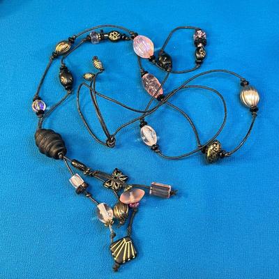 PINK, BLACK AND GOLD MULTI-BEAD NECKLACE 