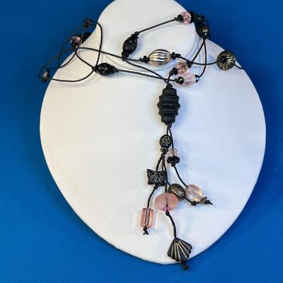 PINK, BLACK AND GOLD MULTI-BEAD NECKLACE 