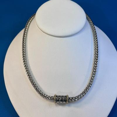 SHINY SILVER-TONE BYZANTINE CHAIN NECKLACE w/ FANCY CLASP