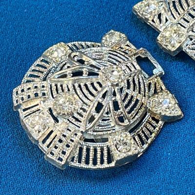 FANCY VINTAGE LADIES RHINESTONE, FILIGREE 2-PIECE BELT BUCKLE