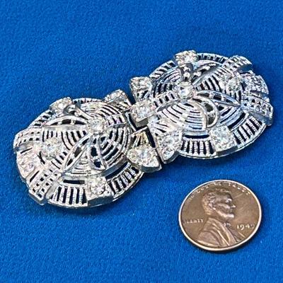 FANCY VINTAGE LADIES RHINESTONE, FILIGREE 2-PIECE BELT BUCKLE