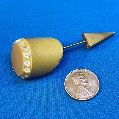 VINTAGE UNUSUAL STICK PIN BAKELITE? WITH RHINESTONE TRIM