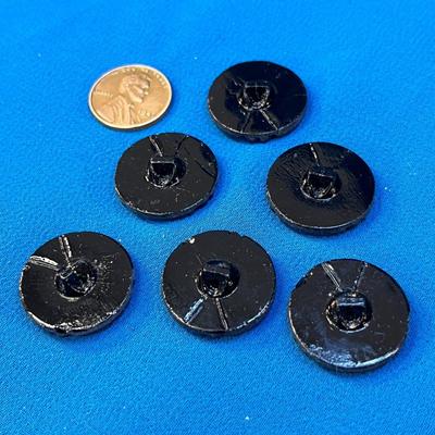 SET OF 6 EARLY BLACK GLASS ORNATE BUTTONS VICTORIAN?