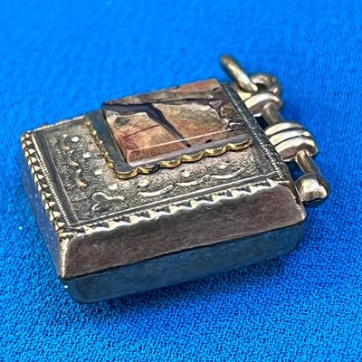 UNUSUAL TRULY VICTORIAN PENDANT GOLD PLATED w/ STONE INSET 