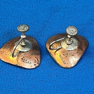 BEAUTIFUL ENAMELED COPPER EARRINGS SIGNED HOGAN BOLAS