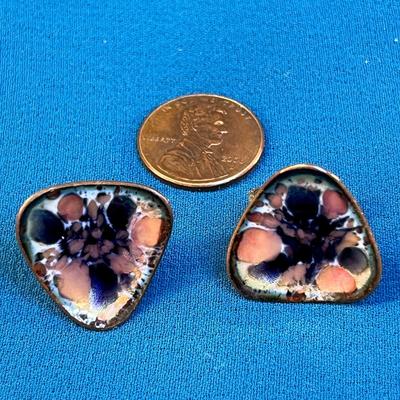 BEAUTIFUL ENAMELED COPPER EARRINGS SIGNED HOGAN BOLAS