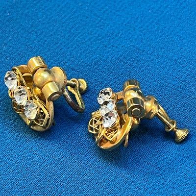 UNUSUAL 2-IN-1 GOLDTONE FILIGREE RHINESTONE SWIVEL EARRINGS 