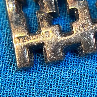 VINTAGE STERLING SILVER CROWN & KEY PIN w/ RHINESTONES