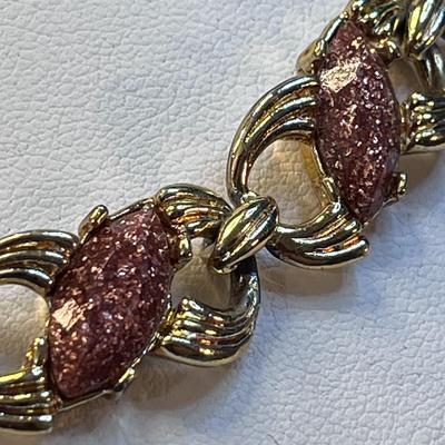 COPPERY FLECKED STONES IN GOLD-TONE METAL SETTING NECKLACE