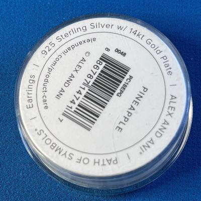 ALEX & ANI STERLING SILVER 14k GOLD PLATED PINEAPPLE STUD EARRINGS