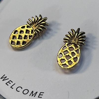 ALEX & ANI STERLING SILVER 14k GOLD PLATED PINEAPPLE STUD EARRINGS