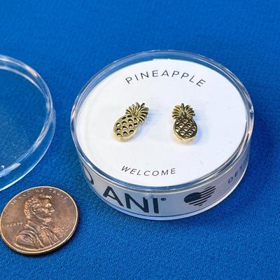 ALEX & ANI STERLING SILVER 14k GOLD PLATED PINEAPPLE STUD EARRINGS