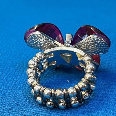COOL SPARKLY FACETED BUTTERFLY STRETCH RING WITH RHINESTONE BODY