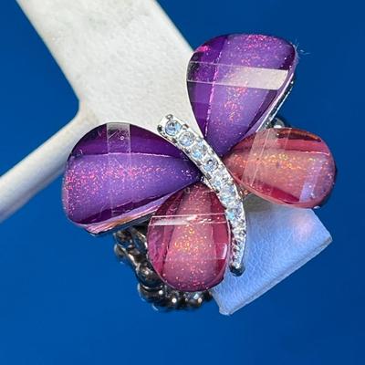 COOL SPARKLY FACETED BUTTERFLY STRETCH RING WITH RHINESTONE BODY