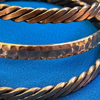 SET OF 3 COPPER BANGLE BRACELETS 2 TWISTED DESIGN