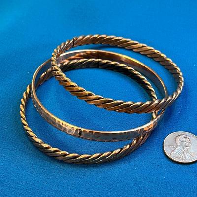 SET OF 3 COPPER BANGLE BRACELETS 2 TWISTED DESIGN