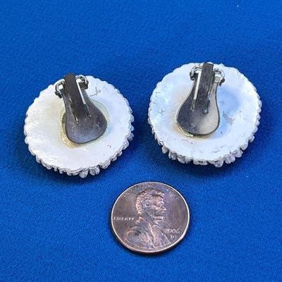 INTERESTING MILLEFLORE-TYPE 3-D FLOWER BUTTON EARRINGS