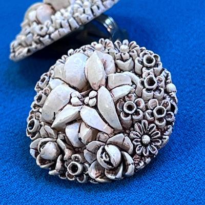 INTERESTING MILLEFLORE-TYPE 3-D FLOWER BUTTON EARRINGS