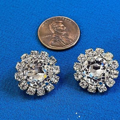 NICE CLEAR RHINESTONE ROUND BUTTON STYLE EARRINGS