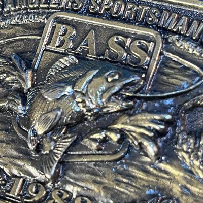 BRASS BELT BUCKLE BASS ANGLERS SPORTSMAN SOCIETY 1988