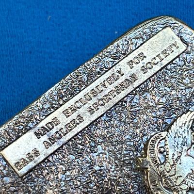 BRASS BELT BUCKLE BASS ANGLERS SPORTSMAN SOCIETY 1988