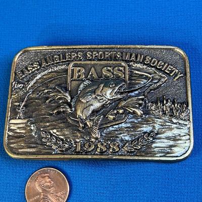BRASS BELT BUCKLE BASS ANGLERS SPORTSMAN SOCIETY 1988