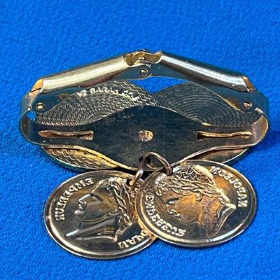UNUSUAL DOUBLE SIDED SCARF CLIP DANGLY FAUX NAPOLEON COINS