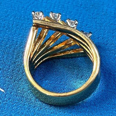 STRIKING MULTI-BAND 18K H.G.E. RING WITH 4 C.Z.â€™s?