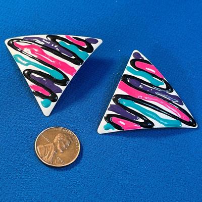 BIG MODERN ART COLORFUL EARRINGS 80â€™s STYLE!