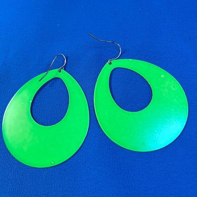 BIG WILD LIME GREEN AND ANIMAL STRIPE DANGLY EARRINGS