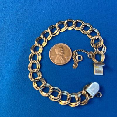 1/20 12K G.F. DOUBLE LINK CHAIN CHARM BRACELET WITH SAFETY CHAIN