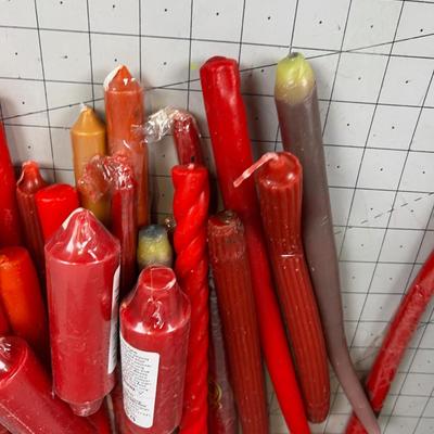 BOX of Mostly RED Candles, Some NEW 