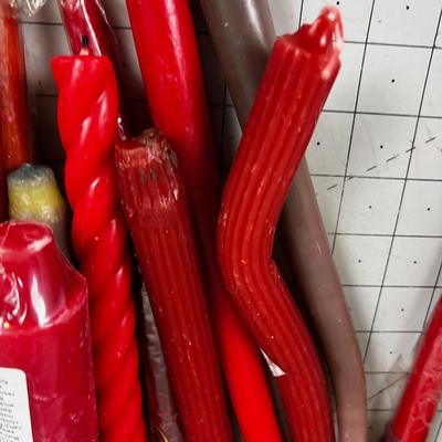 BOX of Mostly RED Candles, Some NEW 