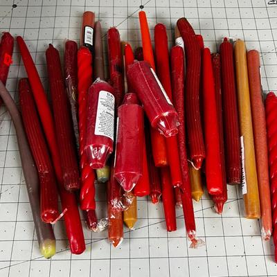 BOX of Mostly RED Candles, Some NEW 